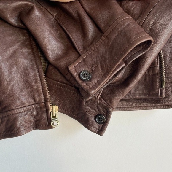 Vintage Polo Ralph Lauren Leather Jacket Large Brown Preppy Old Money - Picture 4 of 14
